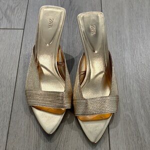 Zara Metallic Gold Heeled Mules